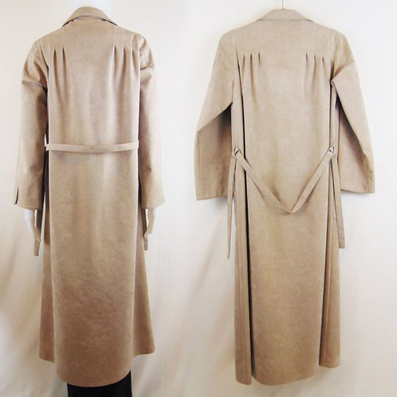 Vintage BRODKIN Ultrasuede Soft Beige Belted Trench Coat - Size S/M - Picture 2 of 4